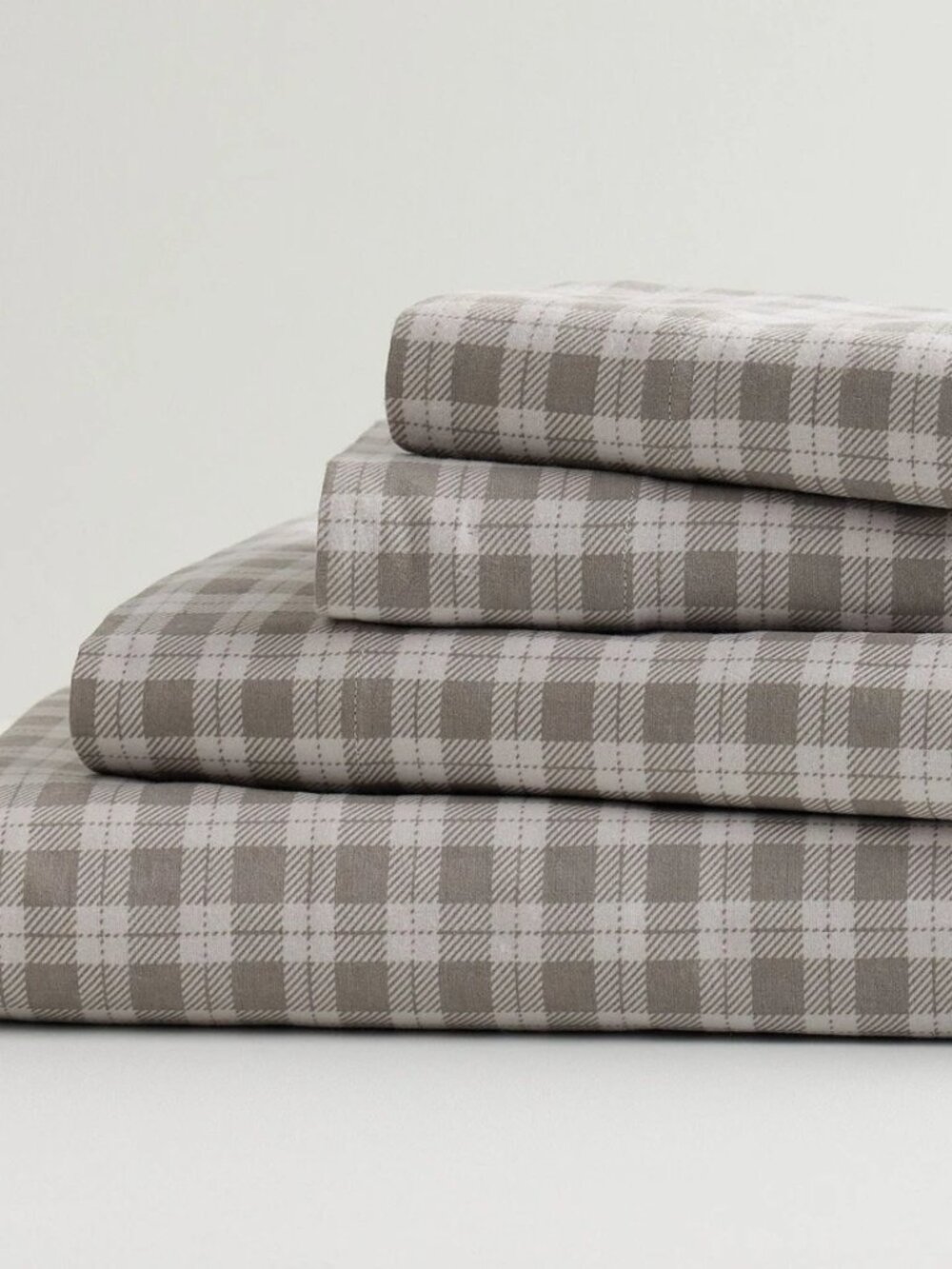 Cuddl Duds Gray Plaid Heavyweight Flannel Sheet Set - Queen
